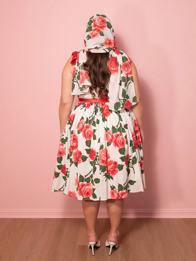 1950s Swing Sundress and Scarf in Red Vintage Roses - Vixen by Micheline Pitt clean skin