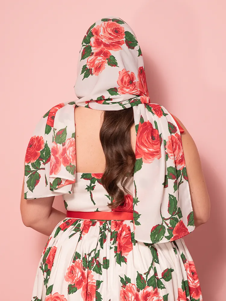 1950s Swing Sundress and Scarf in Red Vintage Roses - Vixen by Micheline Pitt clean skin