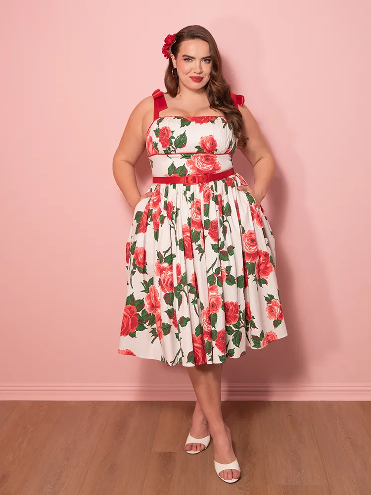 1950s Swing Sundress and Scarf in Red Vintage Roses - Vixen by Micheline Pitt clean skin