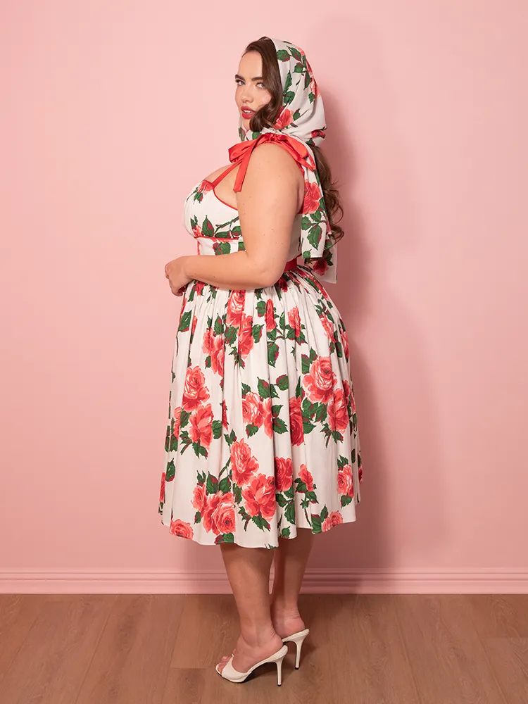 1950s Swing Sundress and Scarf in Red Vintage Roses - Vixen by Micheline Pitt clean skin