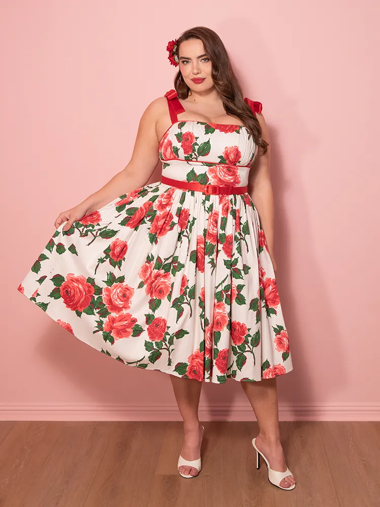 1950s Swing Sundress and Scarf in Red Vintage Roses - Vixen by Micheline Pitt clean skin