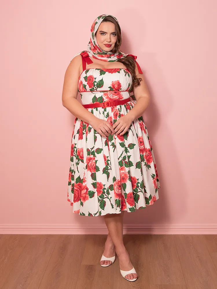 1950s Swing Sundress and Scarf in Red Vintage Roses - Vixen by Micheline Pitt clean skin