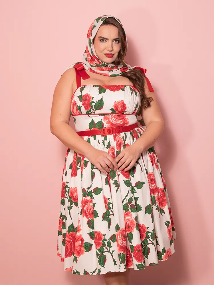 1950s Swing Sundress and Scarf in Red Vintage Roses - Vixen by Micheline Pitt clean skin