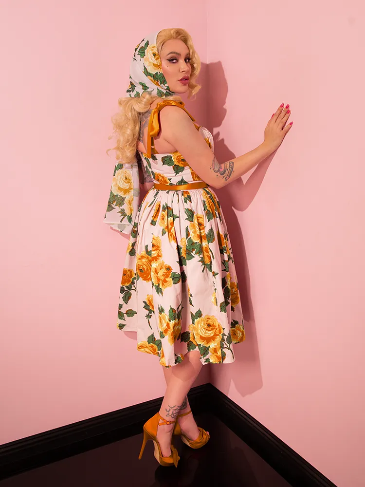 1950s Swing Sundress and Scarf in Yellow Vintage Roses - Vixen by Micheline Pitt skin clean