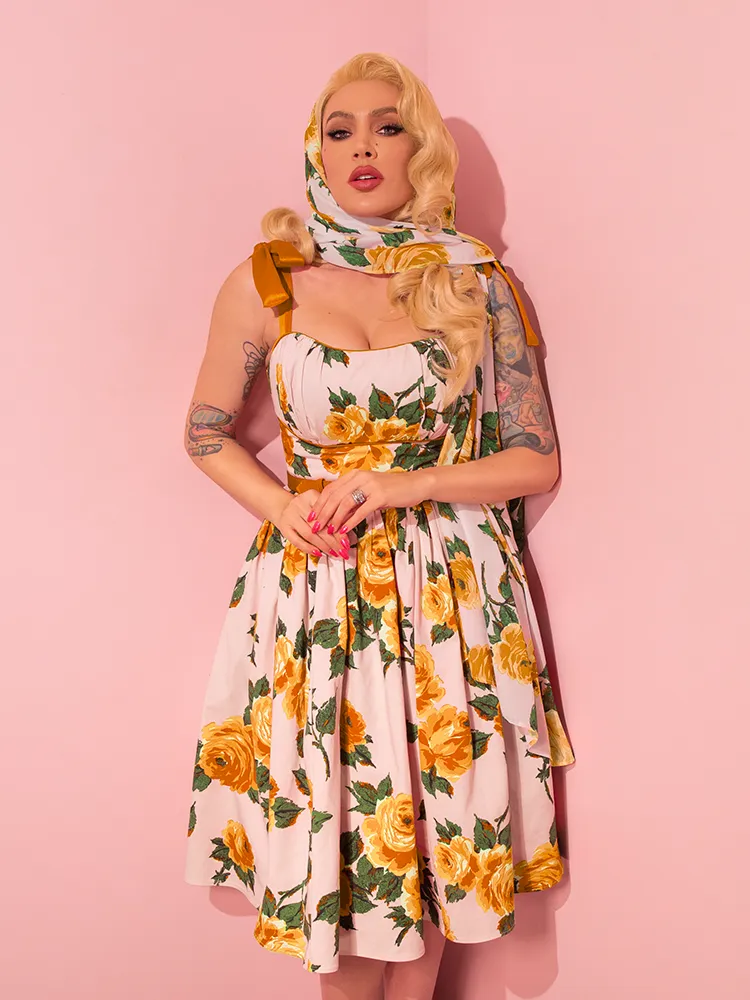 1950s Swing Sundress and Scarf in Yellow Vintage Roses - Vixen by Micheline Pitt skin clean
