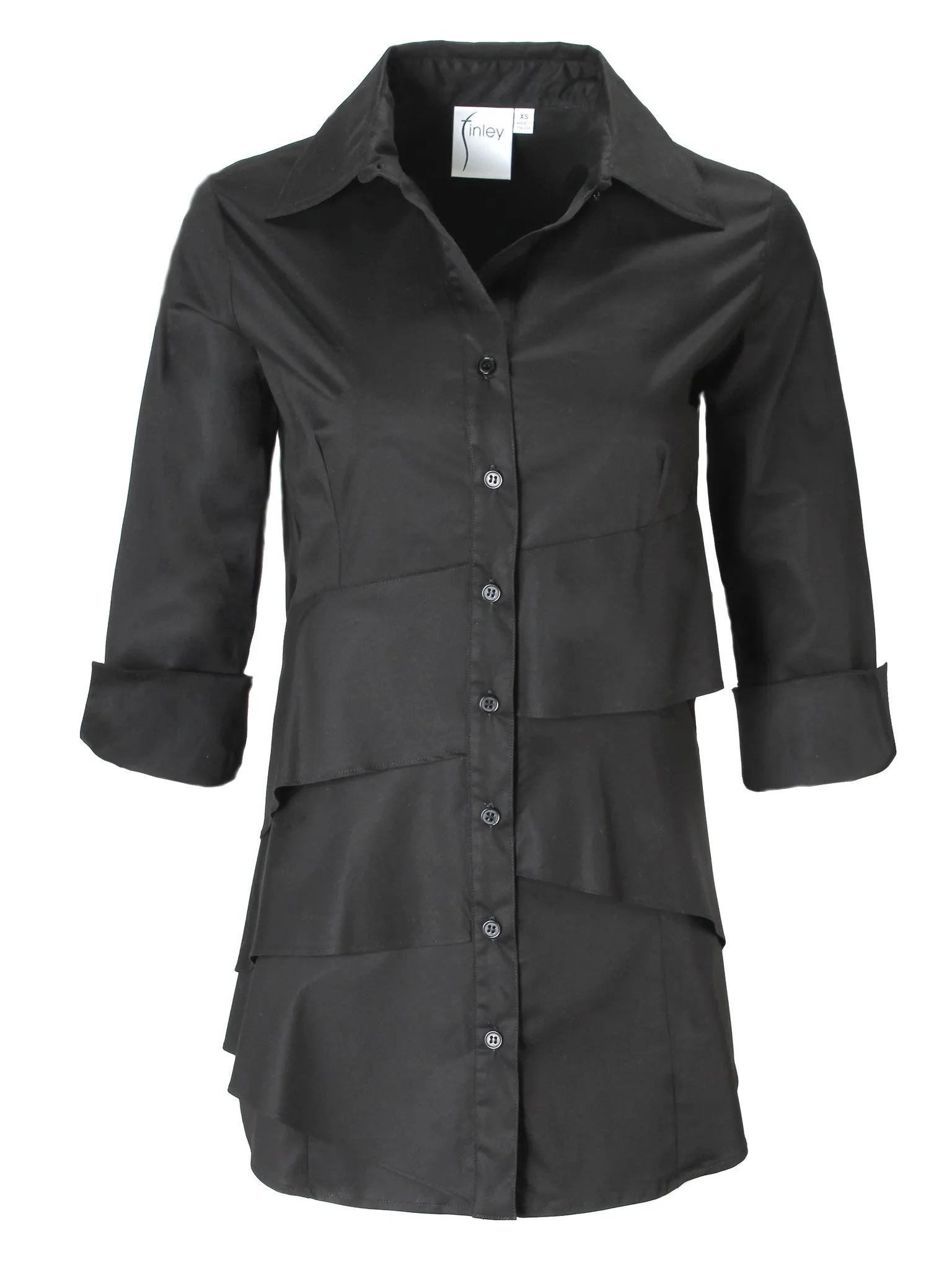 3/4 Sleeve Jenna Black Shirt - Cotton/Nylon/Spandex light layer