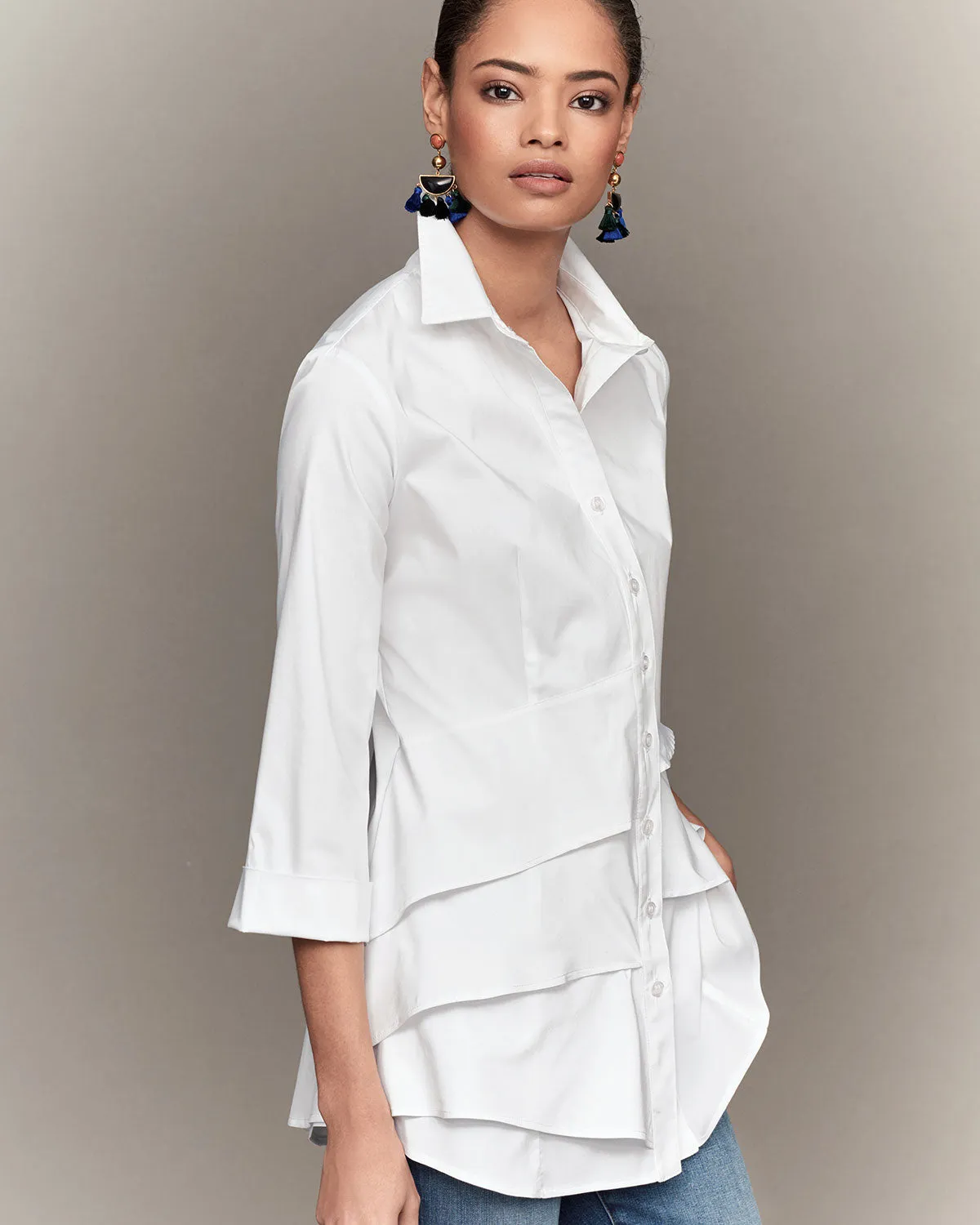 3/4 Sleeve Jenna White Poplin Shirt air move