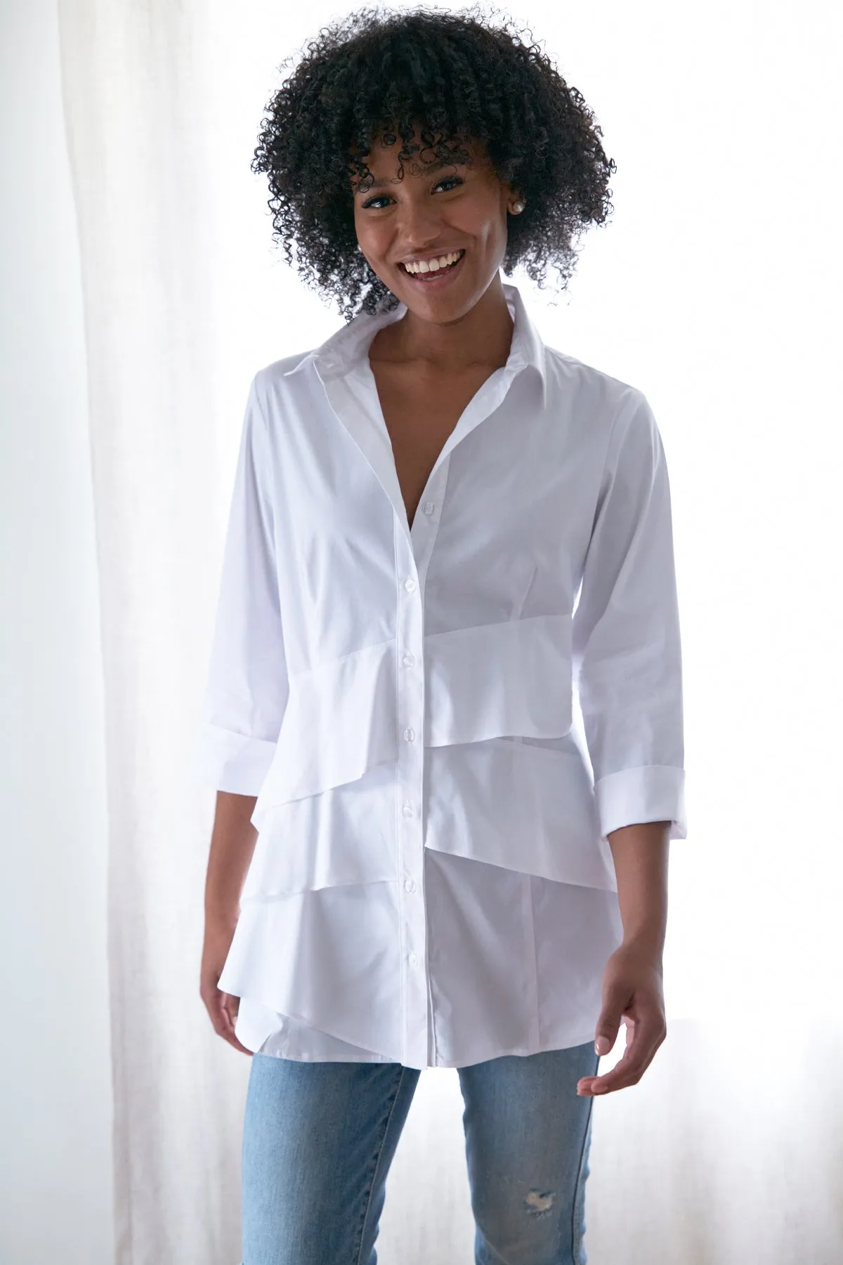 3/4 Sleeve Jenna White Poplin Shirt air move
