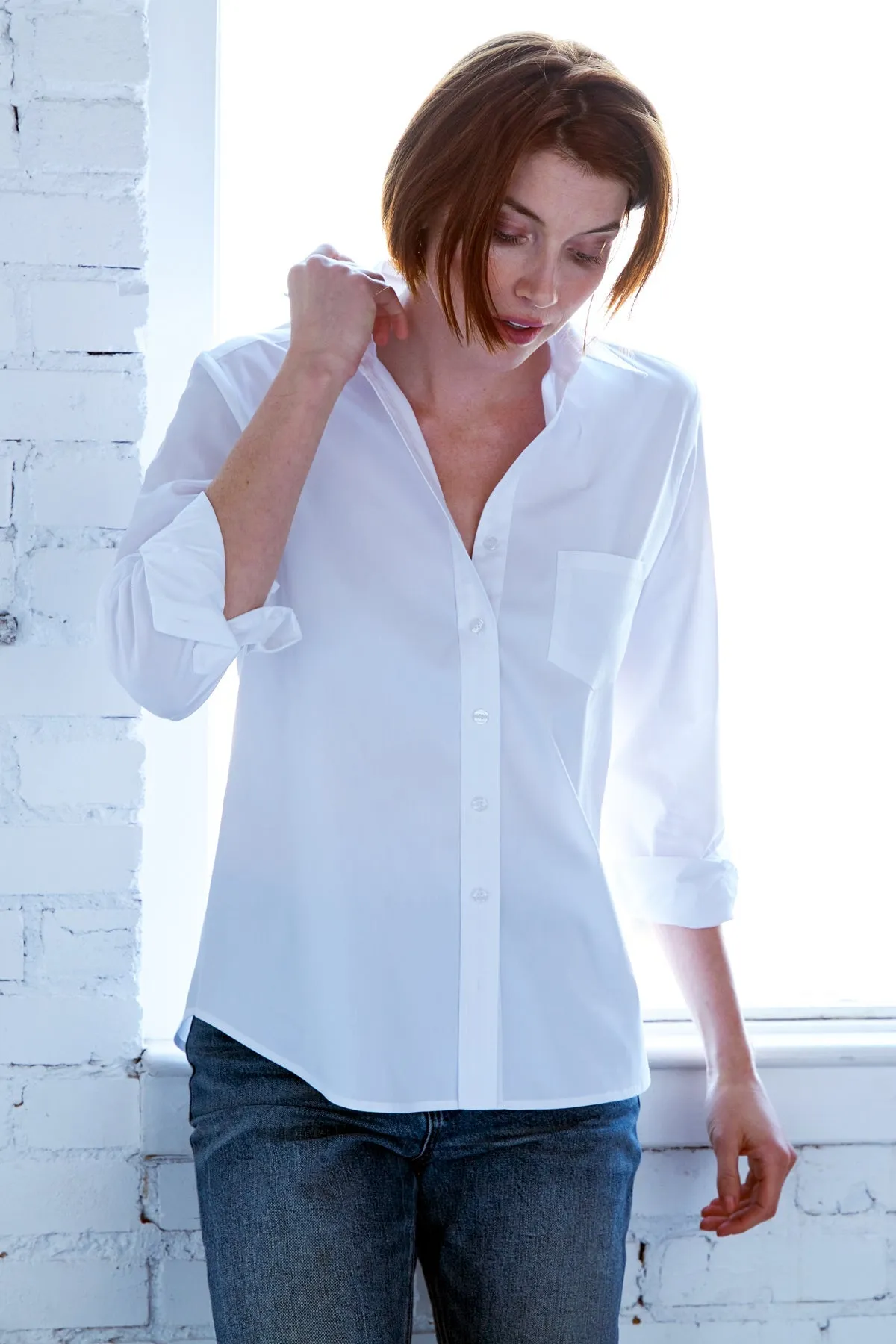 Alex White Silky Poplin Shirt zip neat