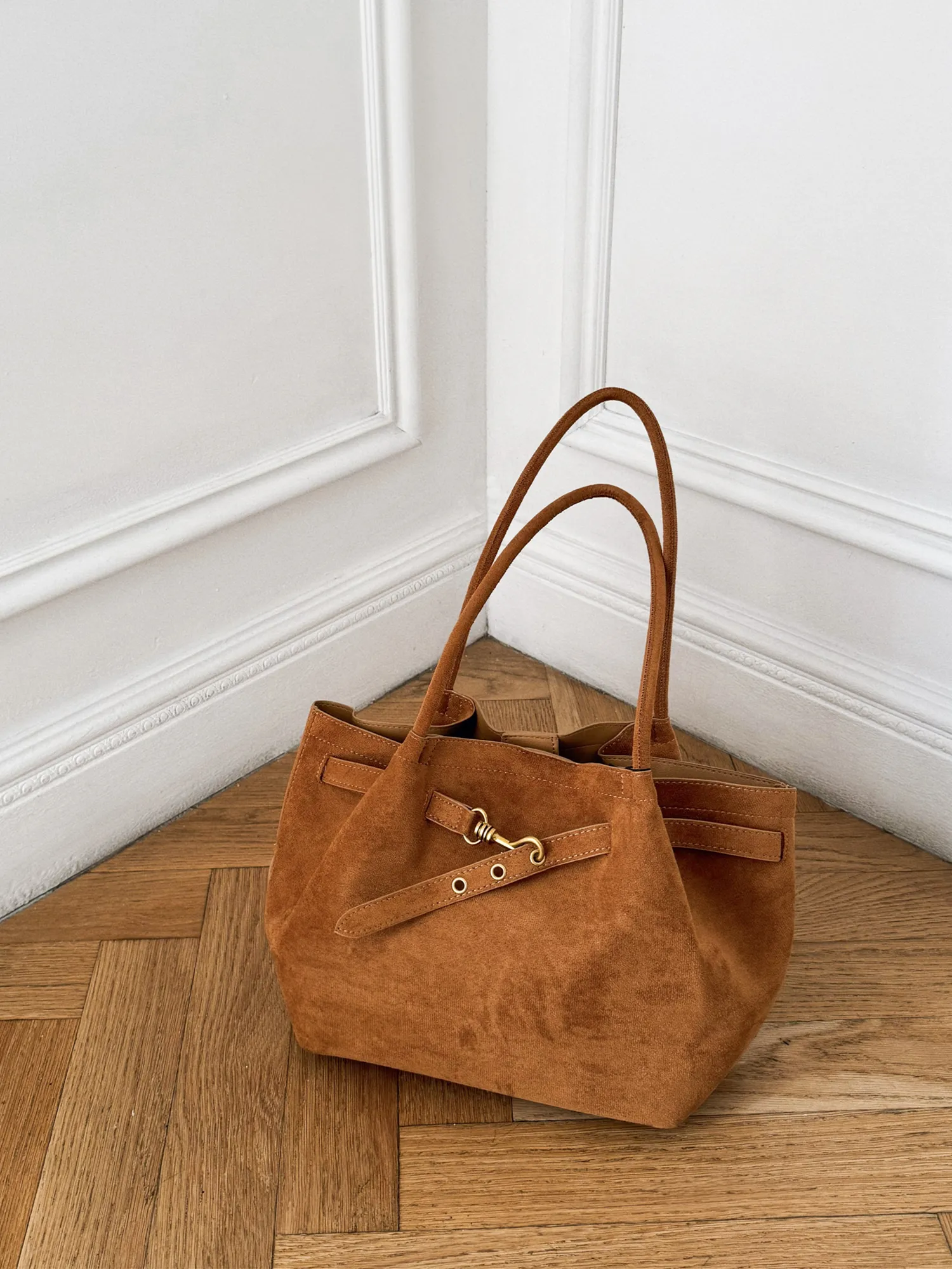 Alora Vegan Suede Shoulder Bag wide edge