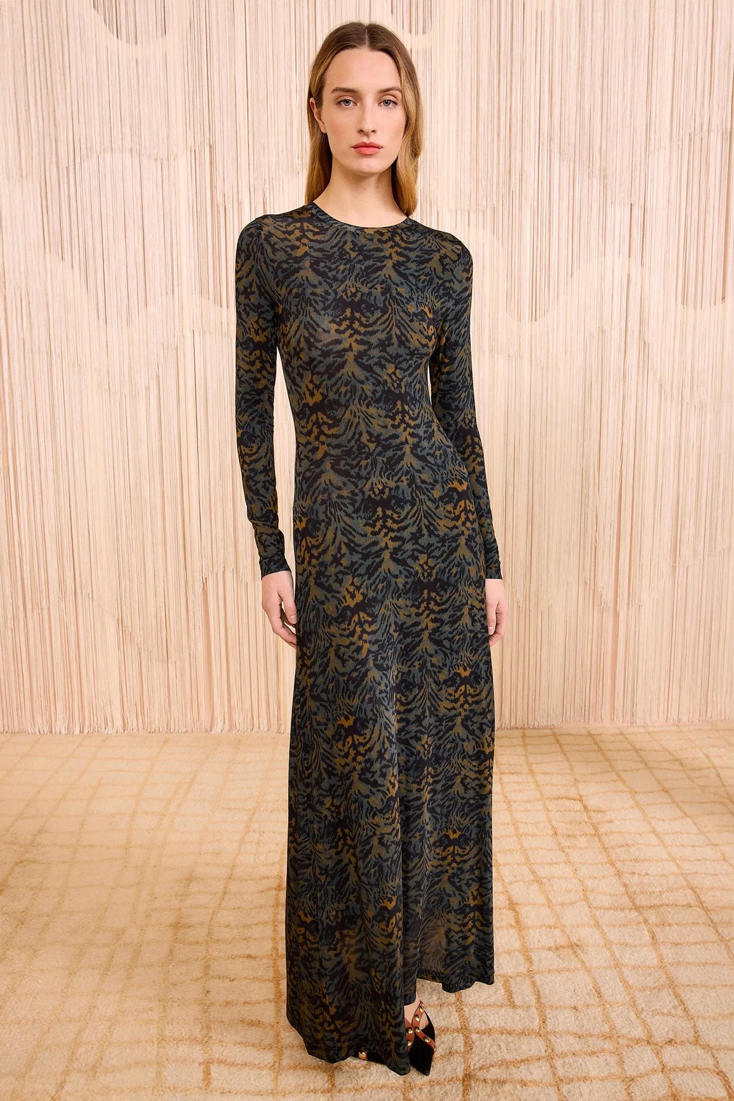 Amari Jersey Long Sleeve Dress - Desert Jasper guest ready