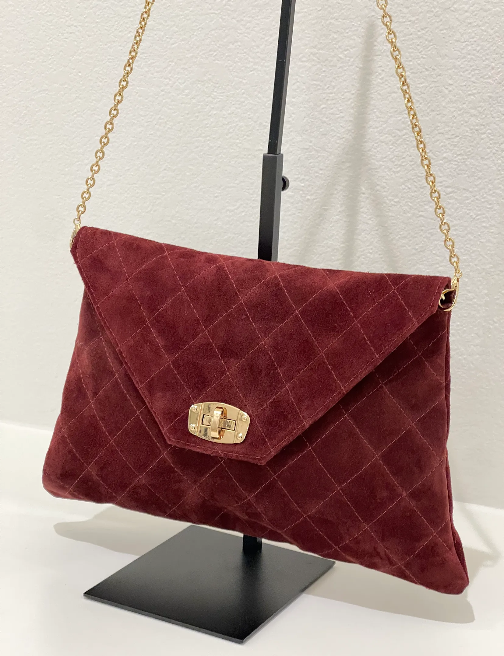 Amber Clutch, Burgundy Suede beaded shine
