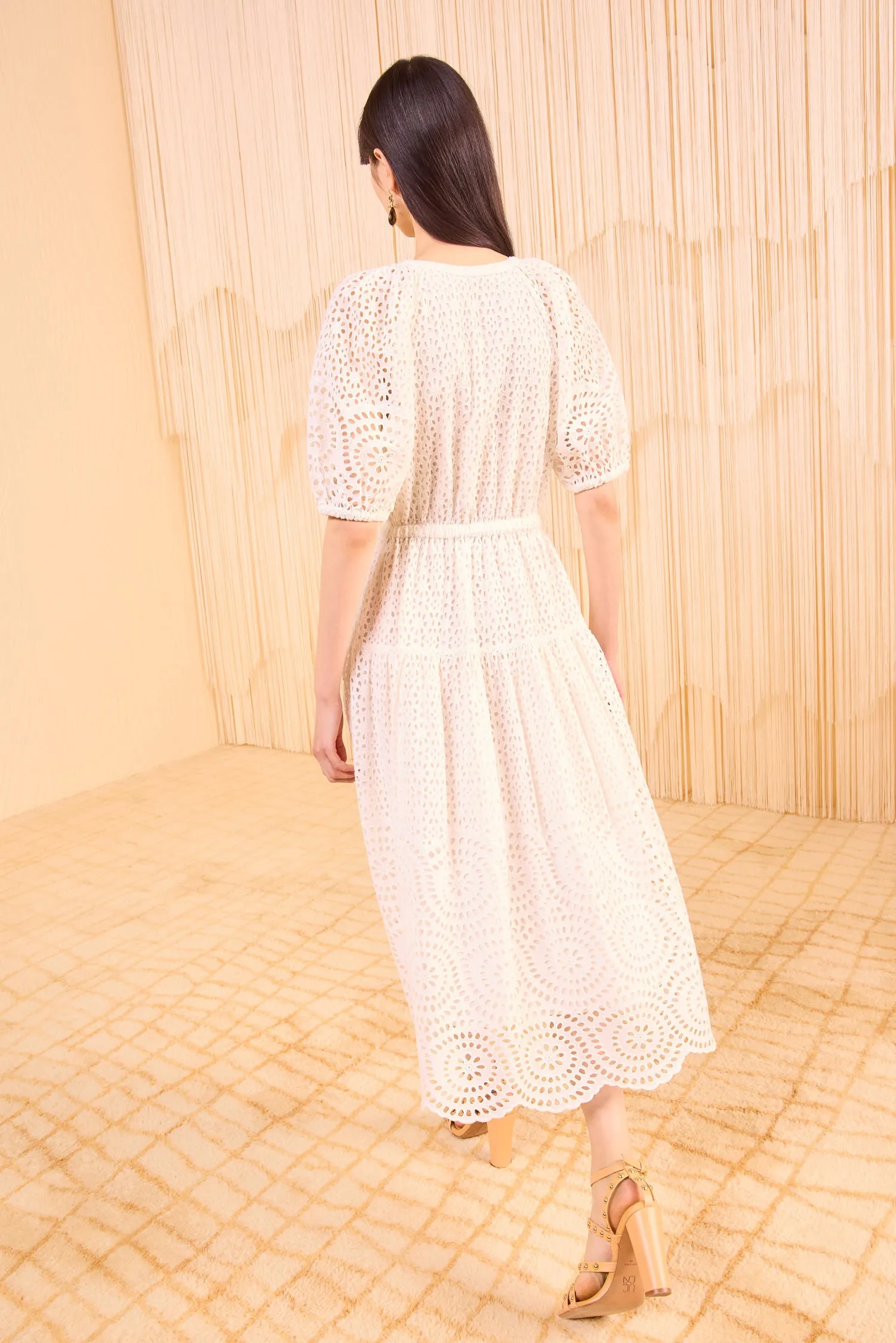 Annetta Puff Sleeve Midi Dress - Pristine korean vibe