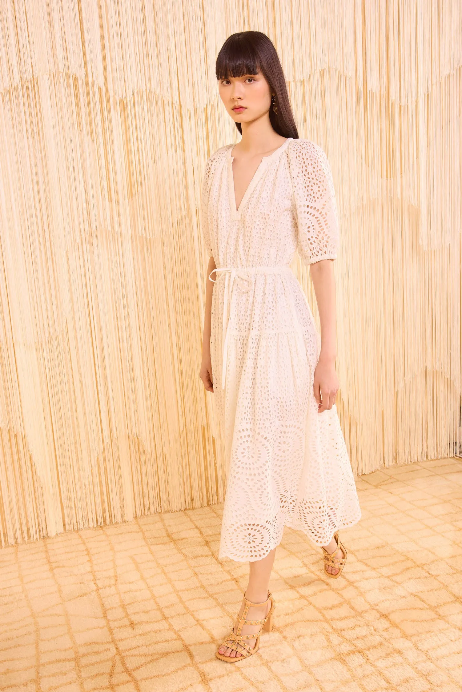 Annetta Puff Sleeve Midi Dress - Pristine korean vibe