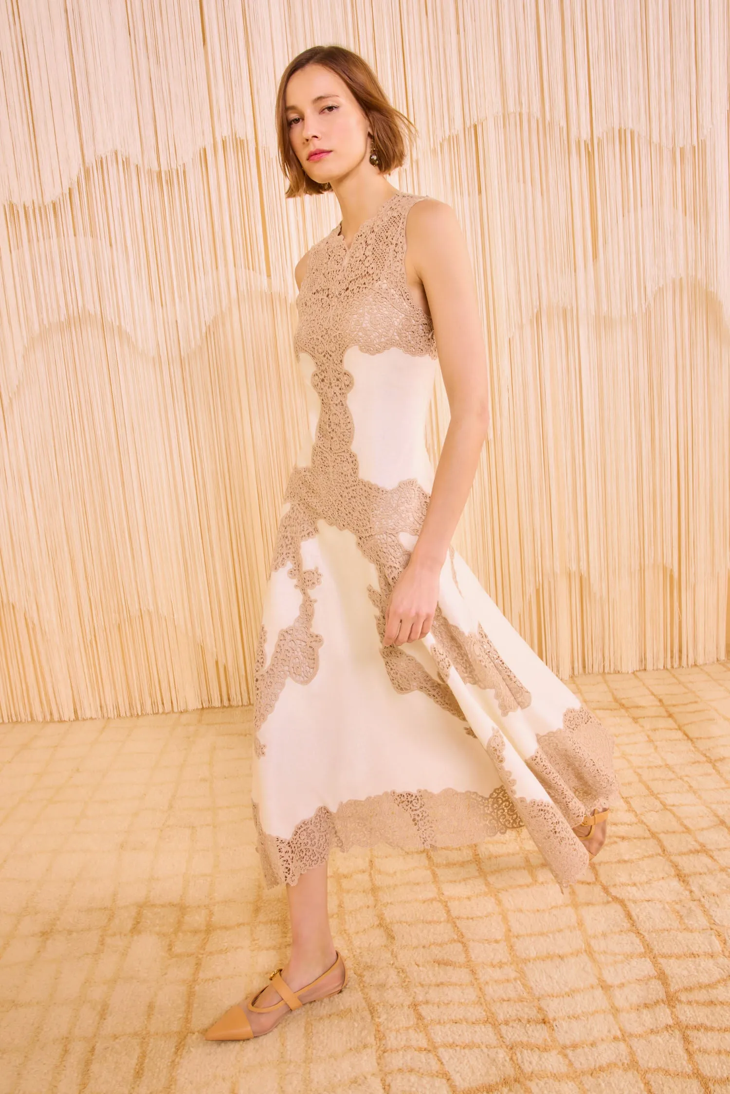 Arlette Sleeveless Handkerchief Dress - Travertine wrap charm
