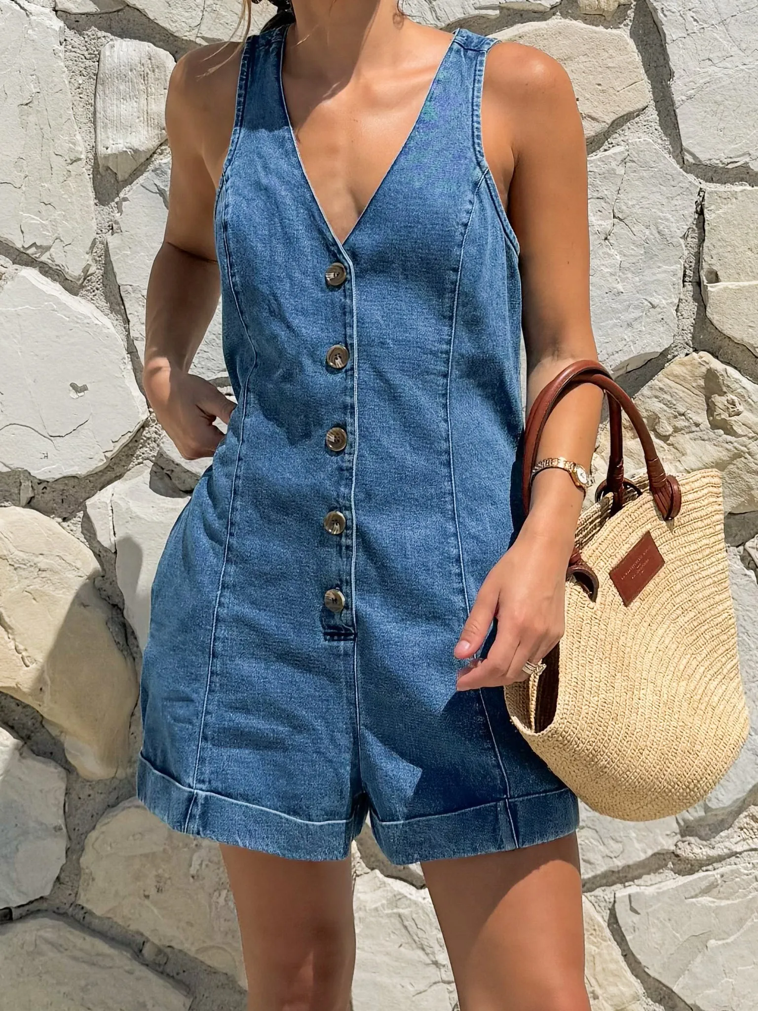 At Dusk Denim Romper city heat