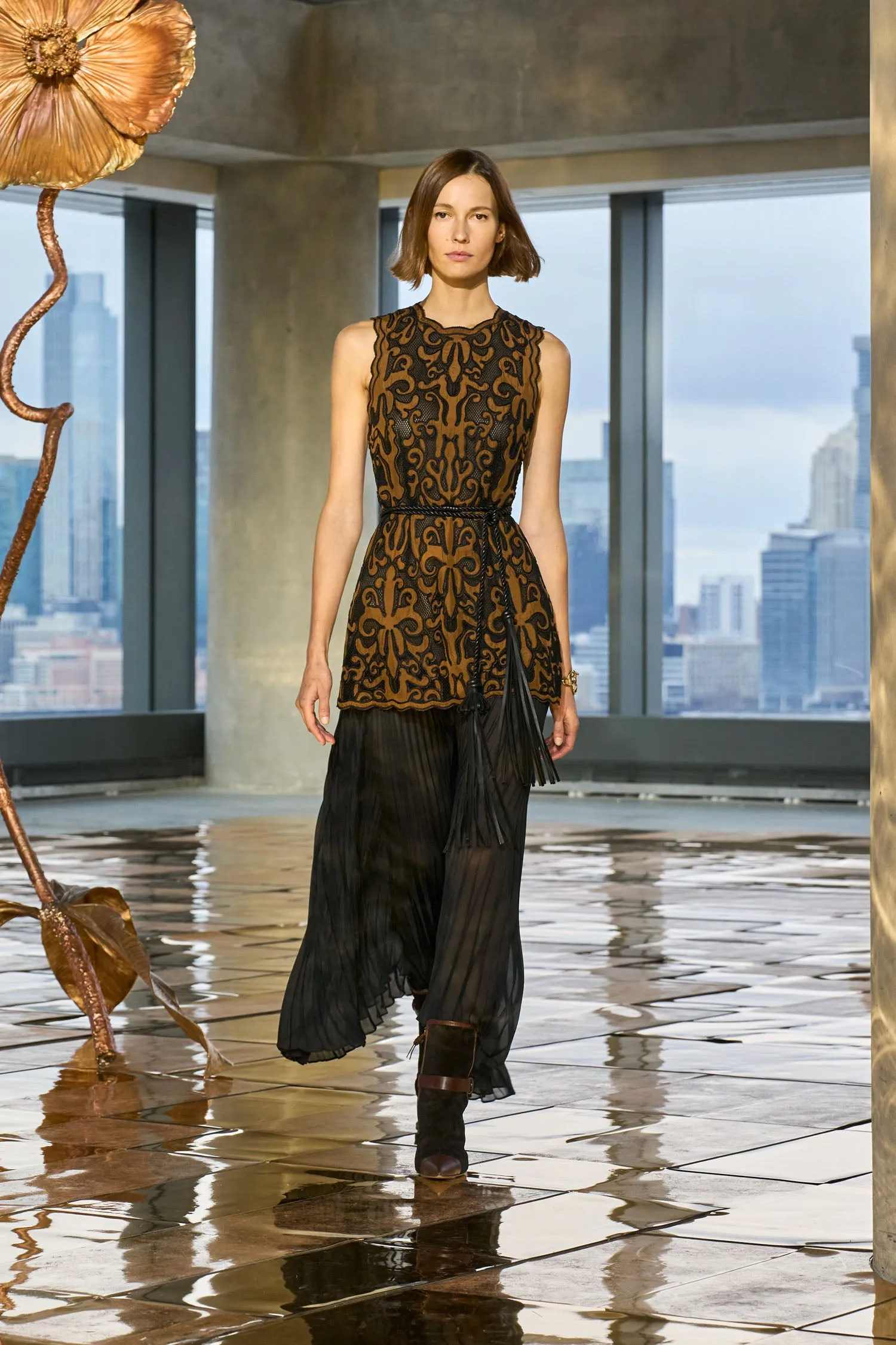 Auryn Applique Sleeveless Long Dress - Saffron grace walk