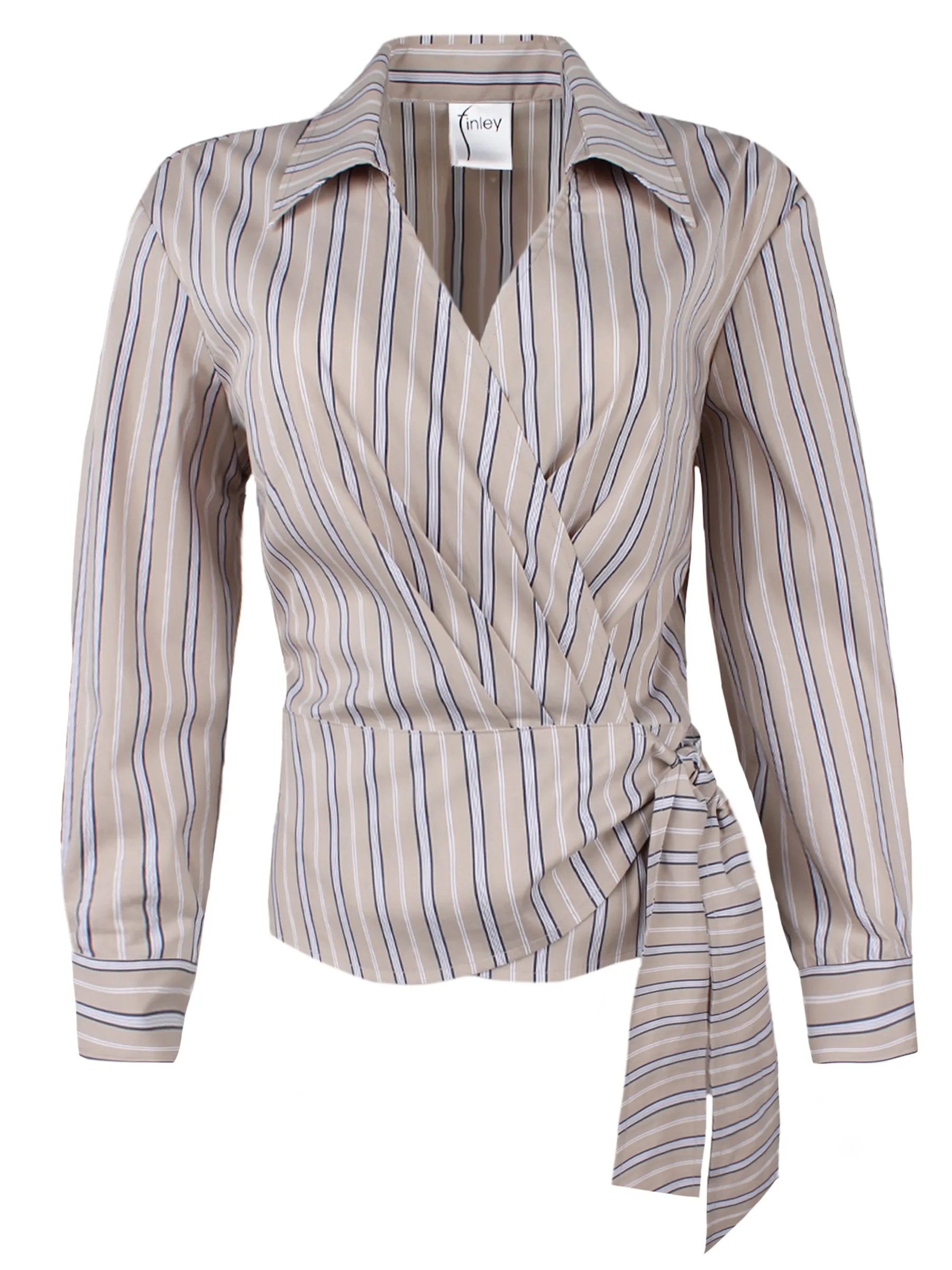 Avalon V-Neck Wrap Shirt, Cafe Au Lait Stripe calm weather