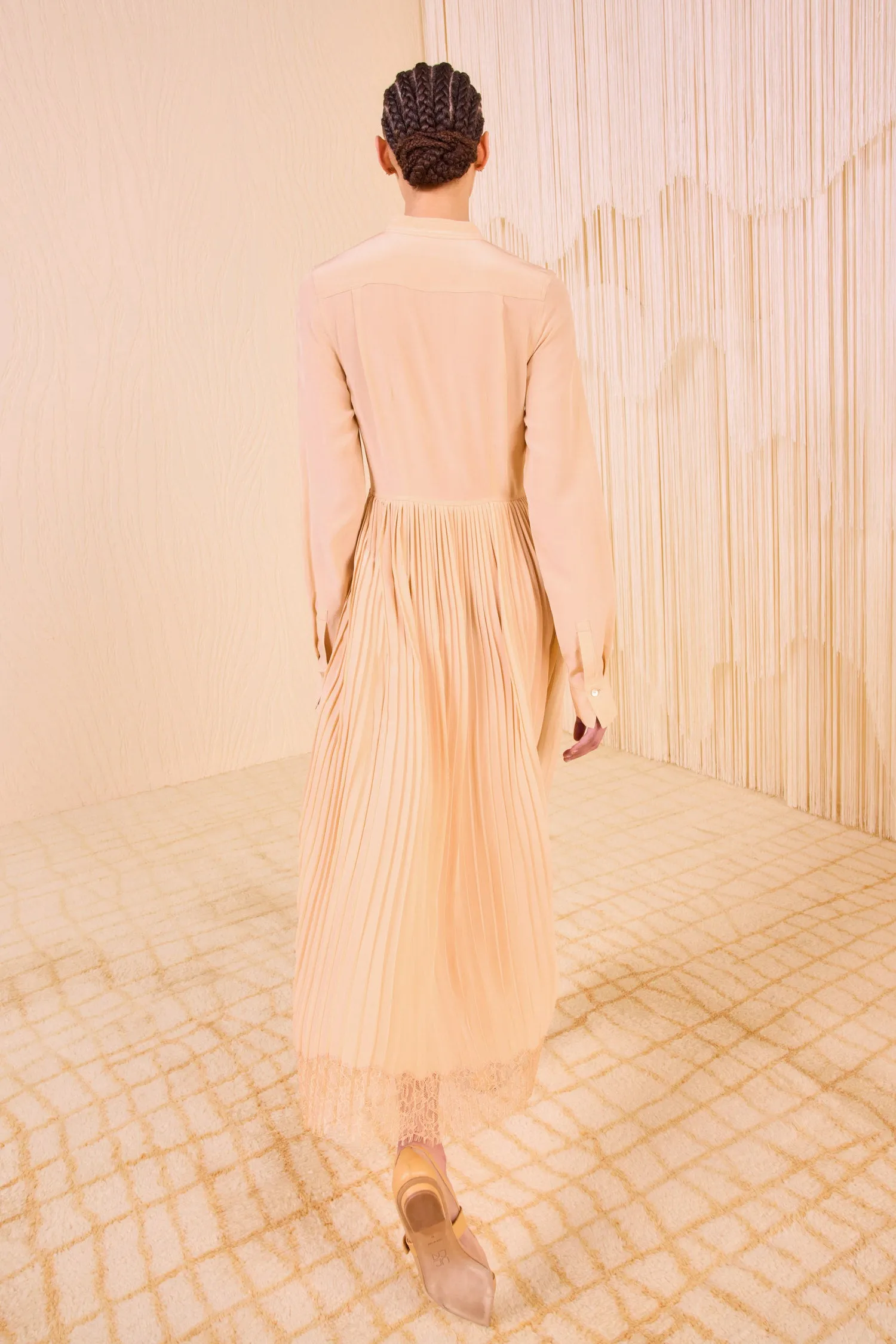 Aviana Long Sleeve Pleated Shirt Dress - Almond quiet sweet