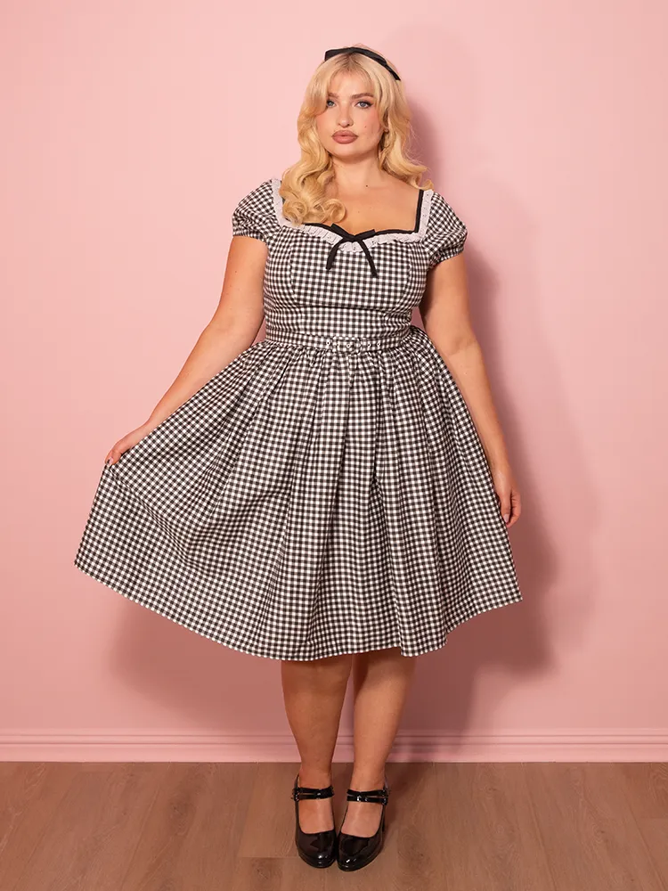 Bardot Beauty Swing Dress in Black Gingham - Vixen by Micheline Pitt smooth edge