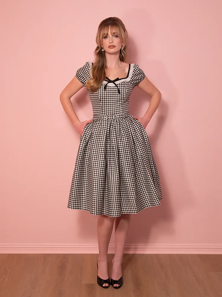 Bardot Beauty Swing Dress in Black Gingham - Vixen by Micheline Pitt smooth edge