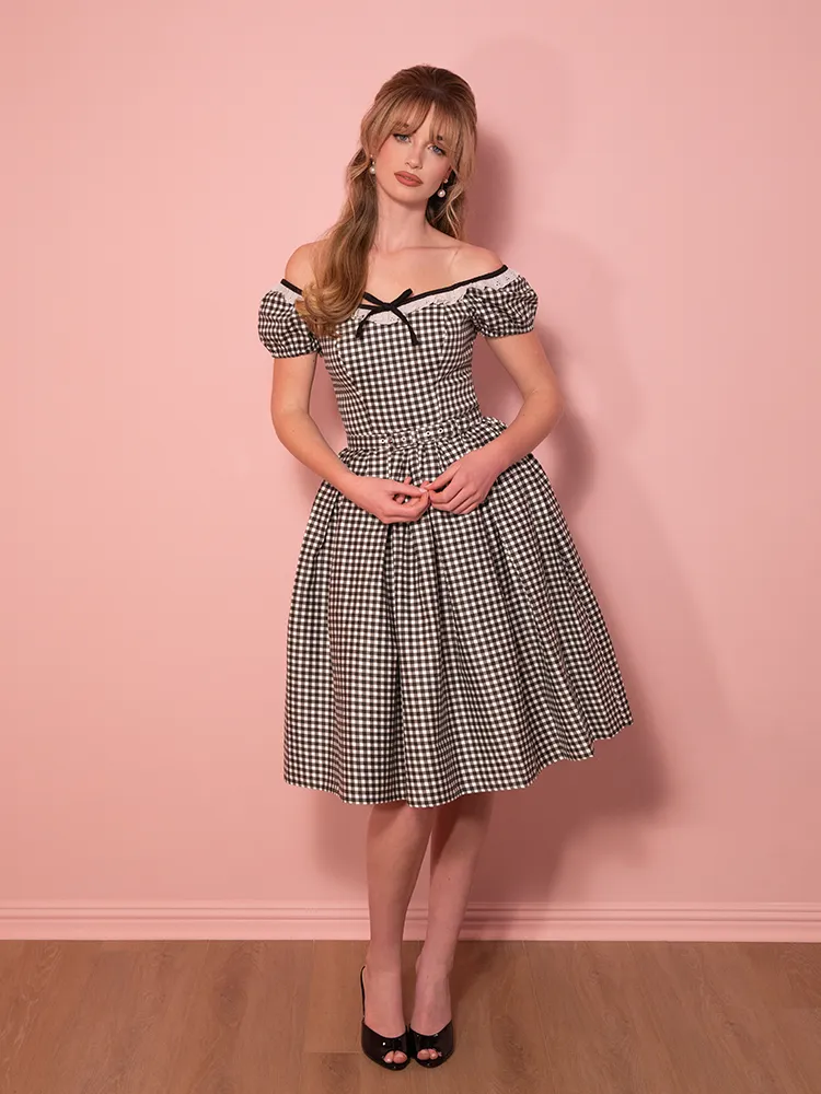 Bardot Beauty Swing Dress in Black Gingham - Vixen by Micheline Pitt smooth edge