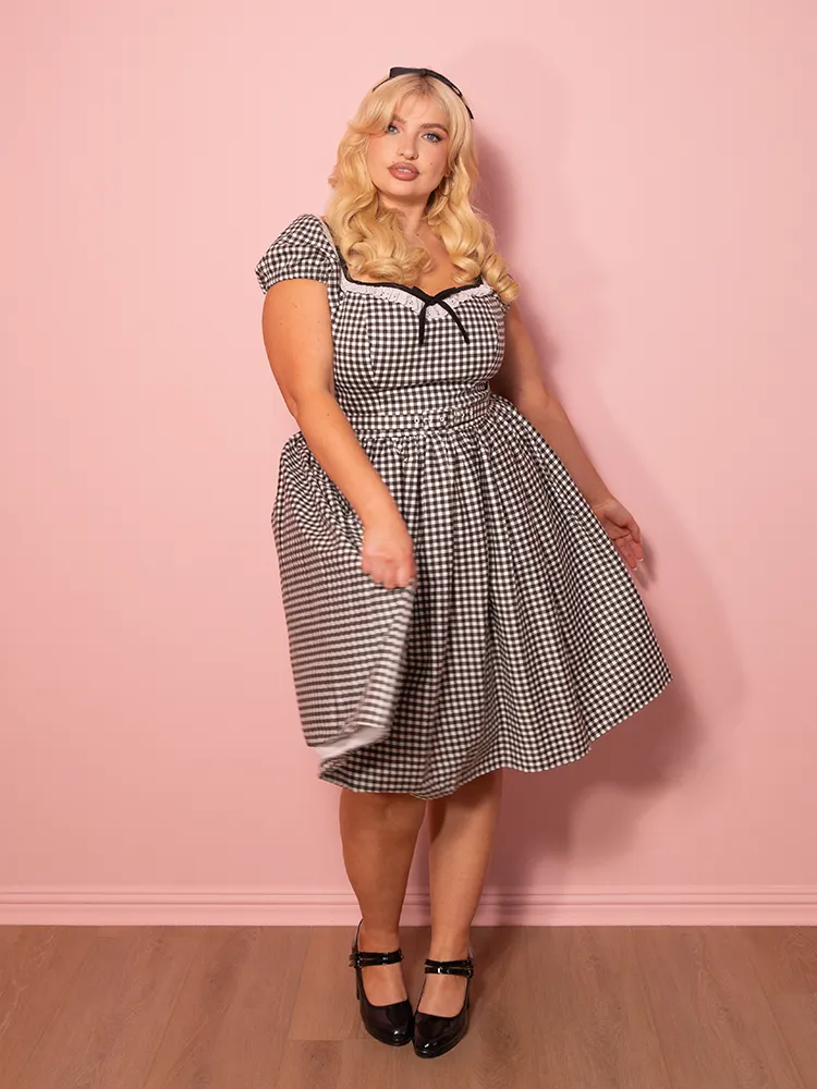 Bardot Beauty Swing Dress in Black Gingham - Vixen by Micheline Pitt smooth edge