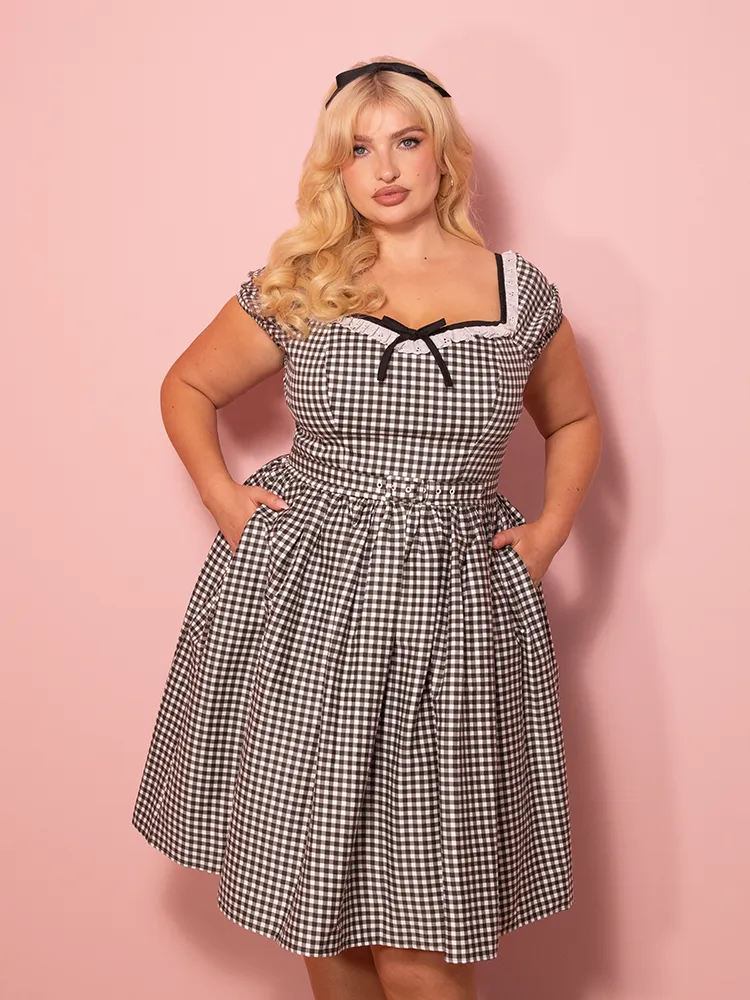 Bardot Beauty Swing Dress in Black Gingham - Vixen by Micheline Pitt smooth edge
