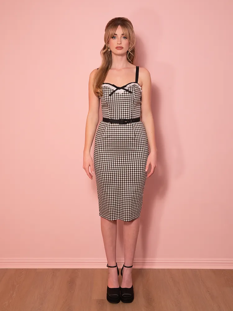 Bardot Beauty Wiggle Dress in Black Gingham - Vixen by Micheline Pitt active mesh