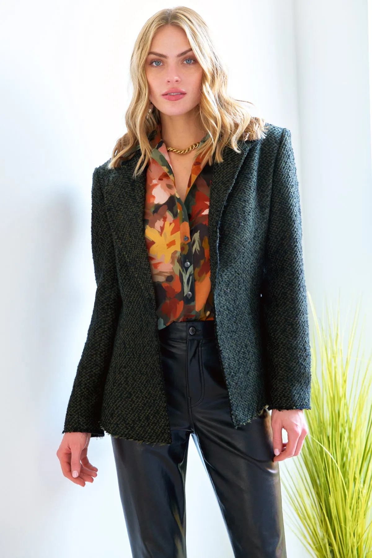 Baxter | Single Breasted Tweed Jacket, Olive & Black sunset path