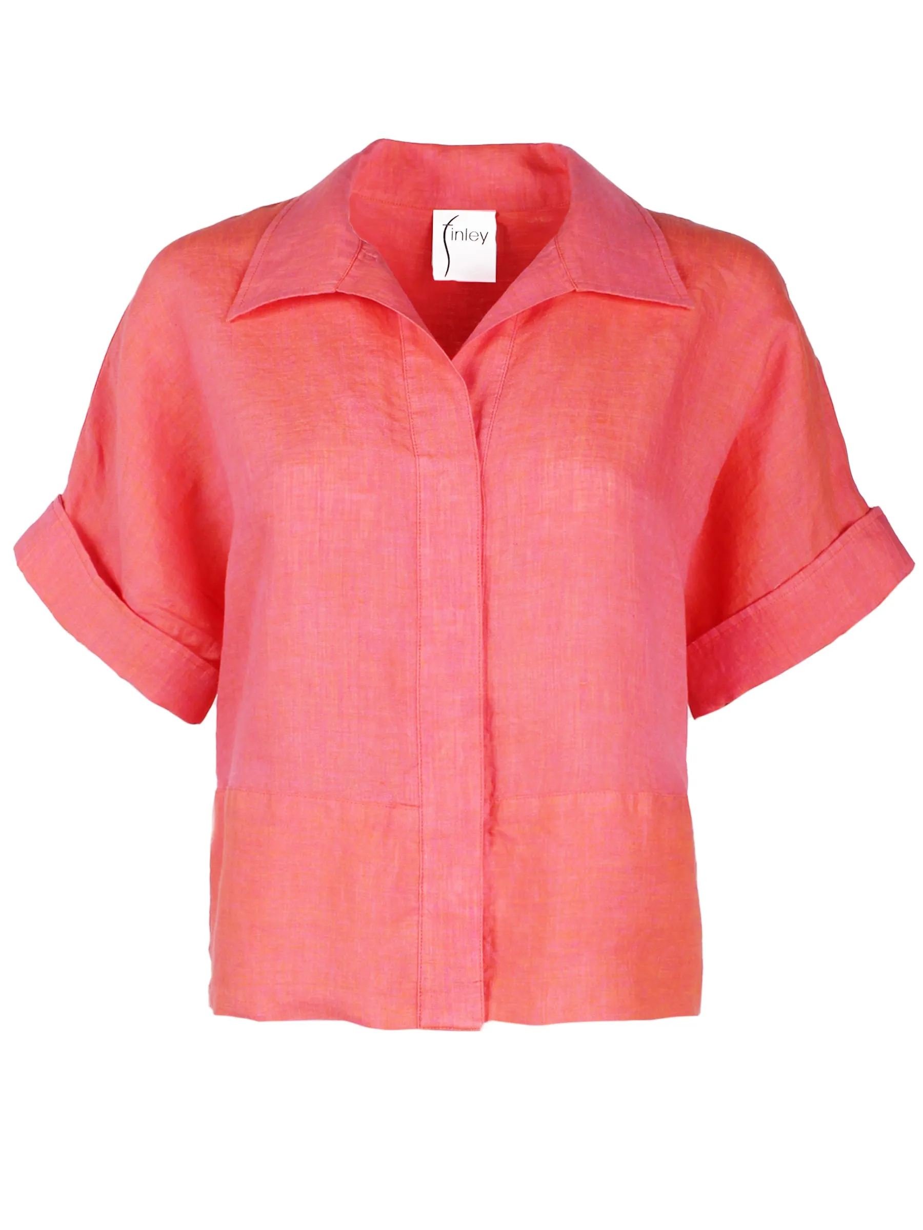 Bennett Washed Linen Cropped Blouse, Peony Pink soft silence