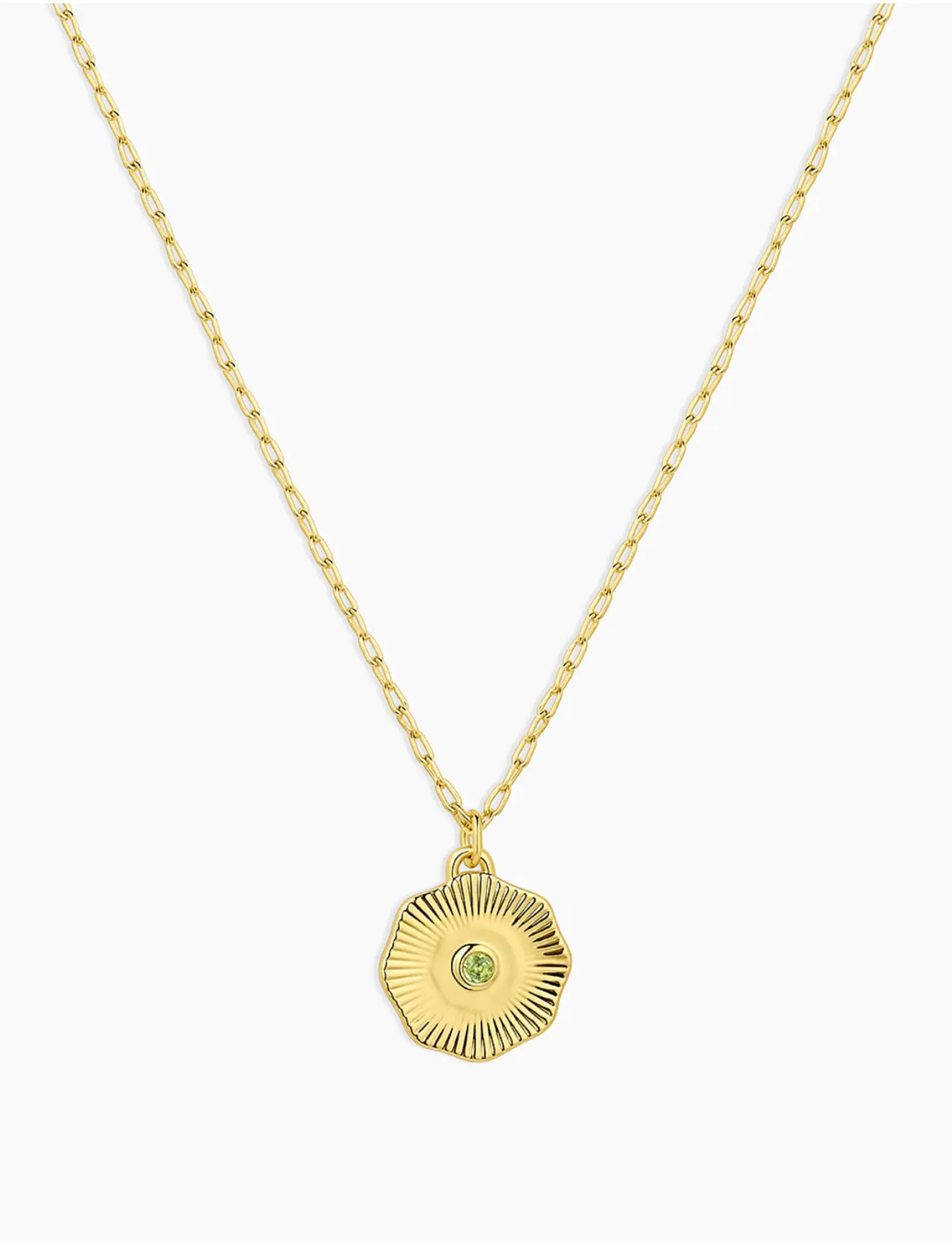 Birthstone Coin Necklace (August), Gold/Peridot trendy glow