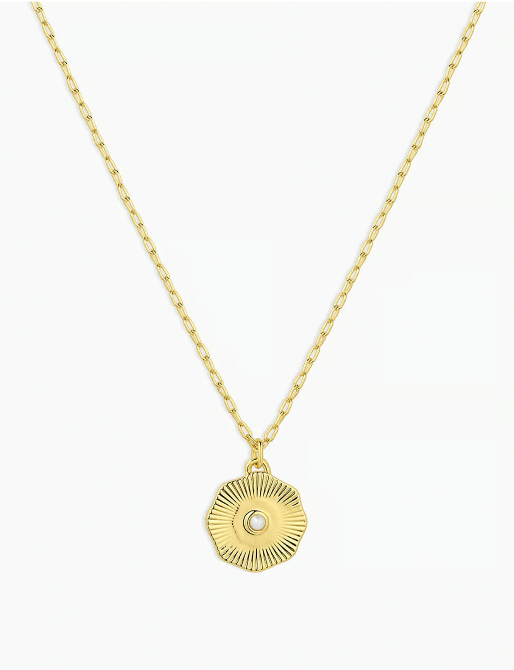 Birthstone Coin Necklace (June), Gold/Pearl glow point