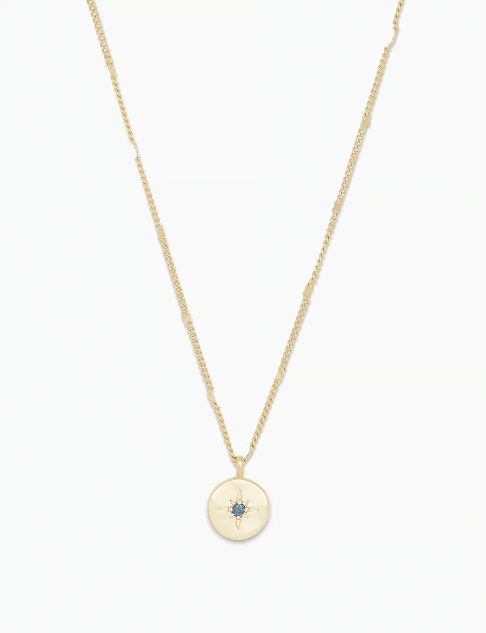 Birthstone Coin Necklace (September), Gold/Sapphire cloud touch