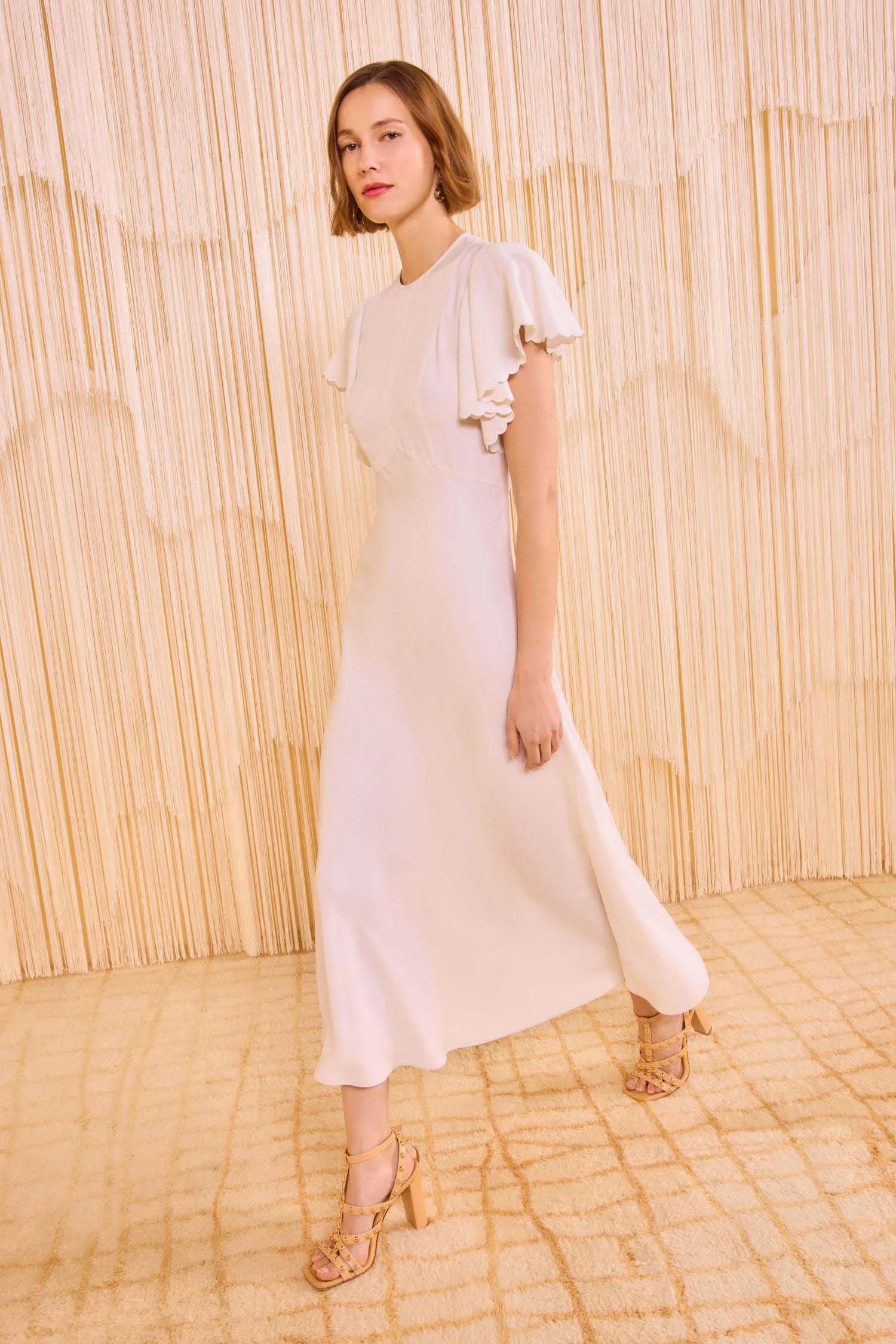 Blithe Flutter Sleeve Long Dress - Pristine family joy