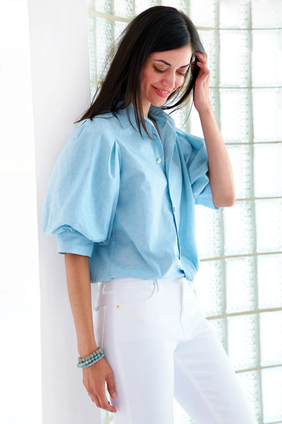Bomba Blouson Sleeve Twist Hem Blouse, Pale Yellow quiet tone