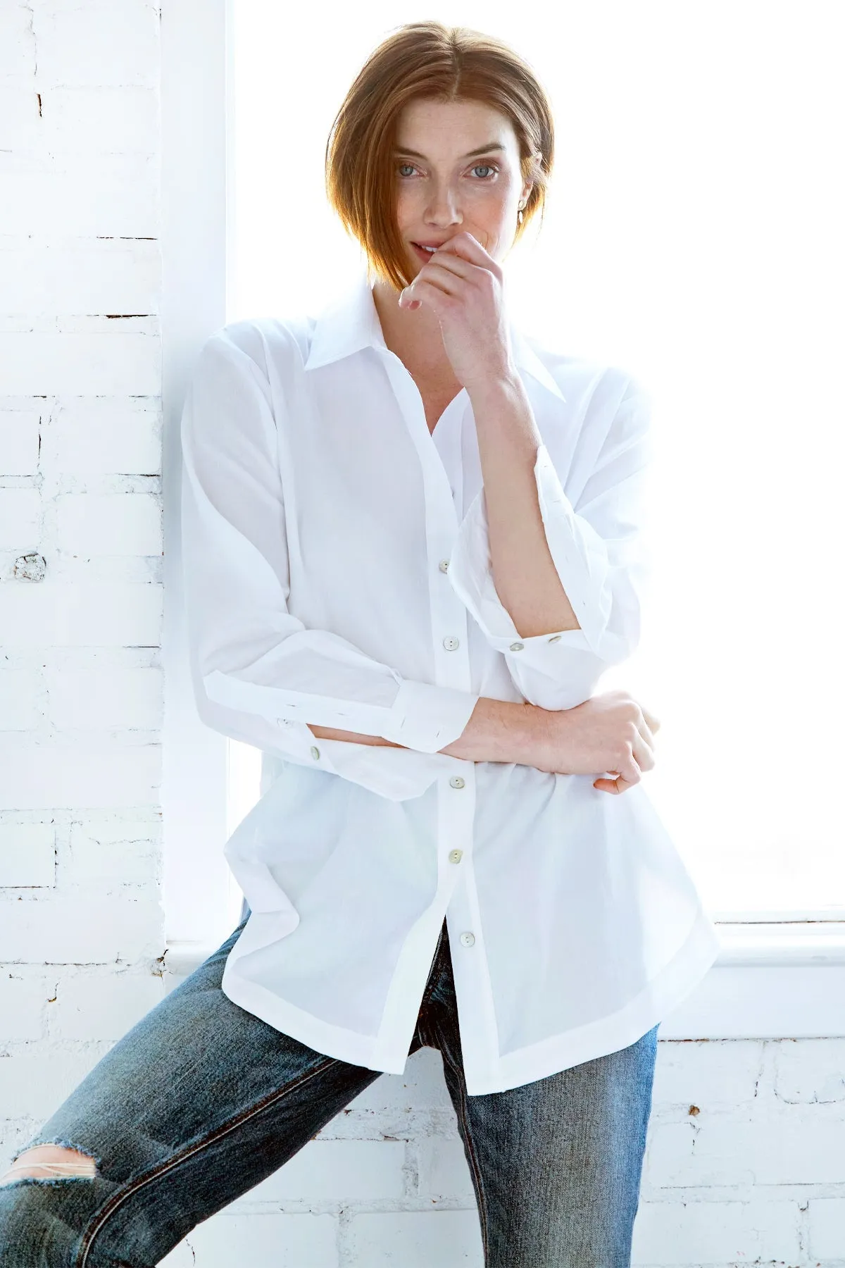Boyfriend Shirt White Cotton Voile fall tone