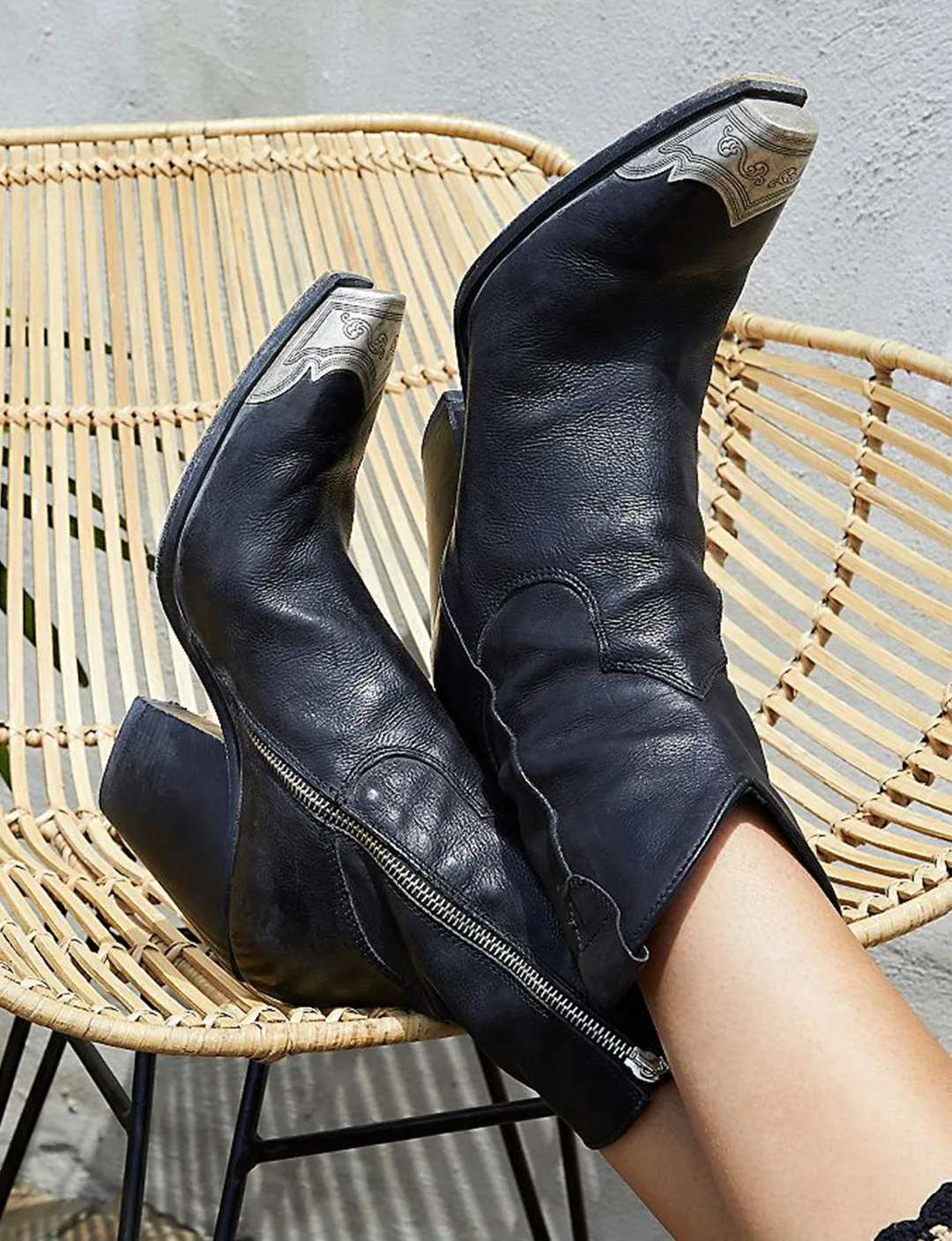 Brayden Western Boot, Black leather clean