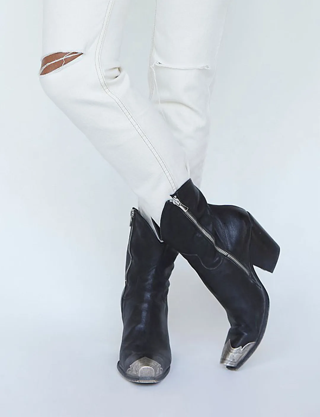 Brayden Western Boot, Black leather clean
