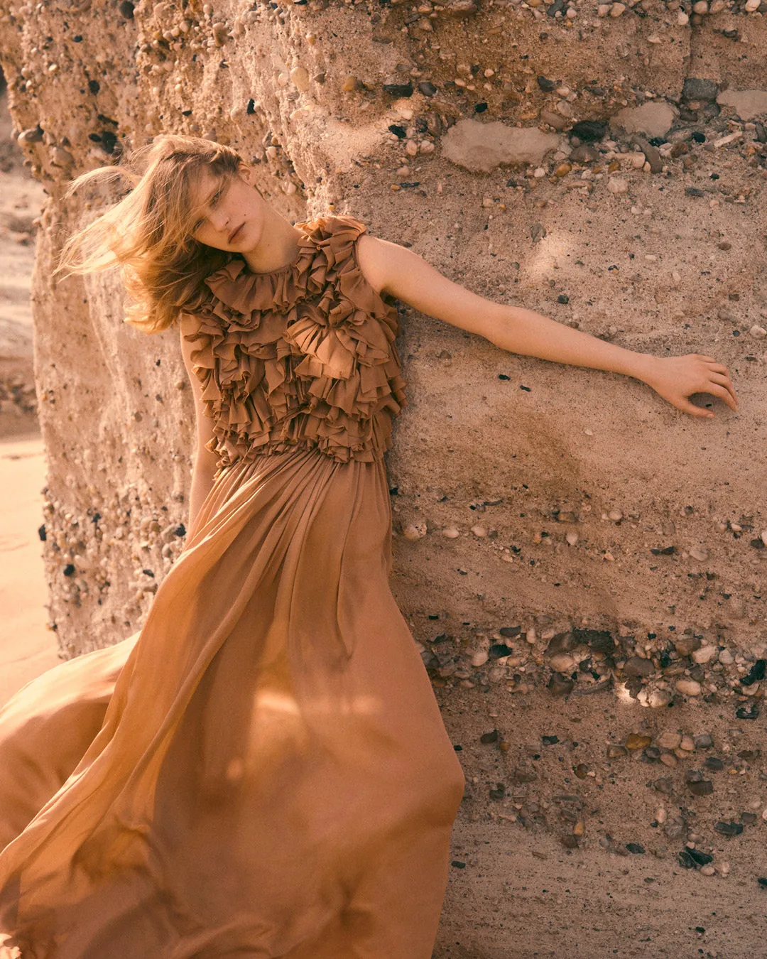 Byzantine Silk Backless Gown - Desert Rose move easy
