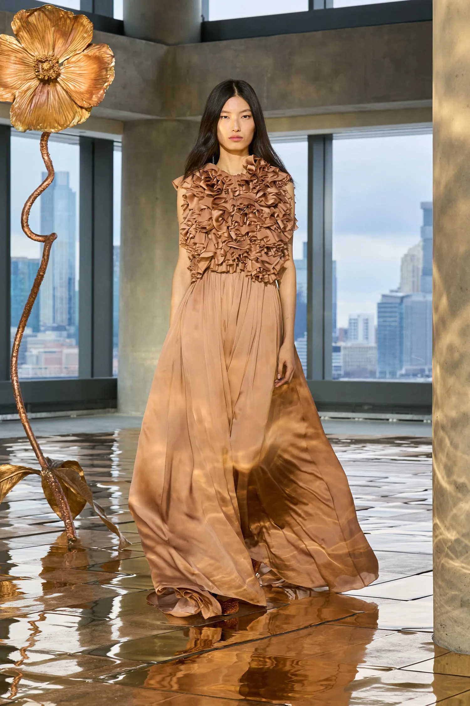 Byzantine Silk Backless Gown - Desert Rose move easy