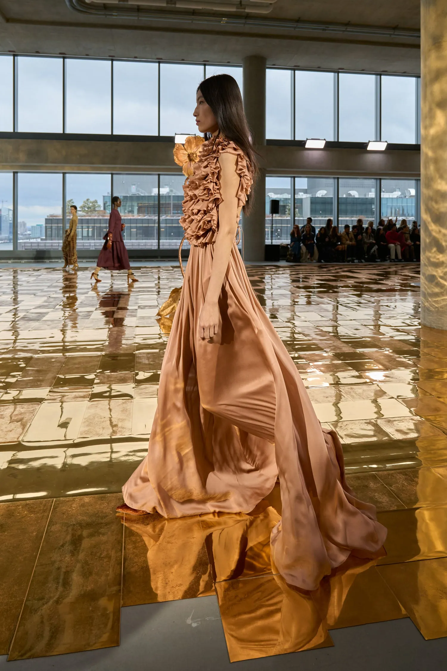 Byzantine Silk Backless Gown - Desert Rose move easy