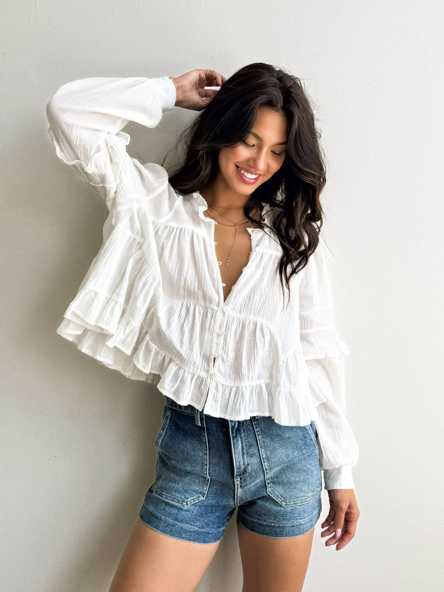 Calypso Ruffle Tiered Top wardrobe clean