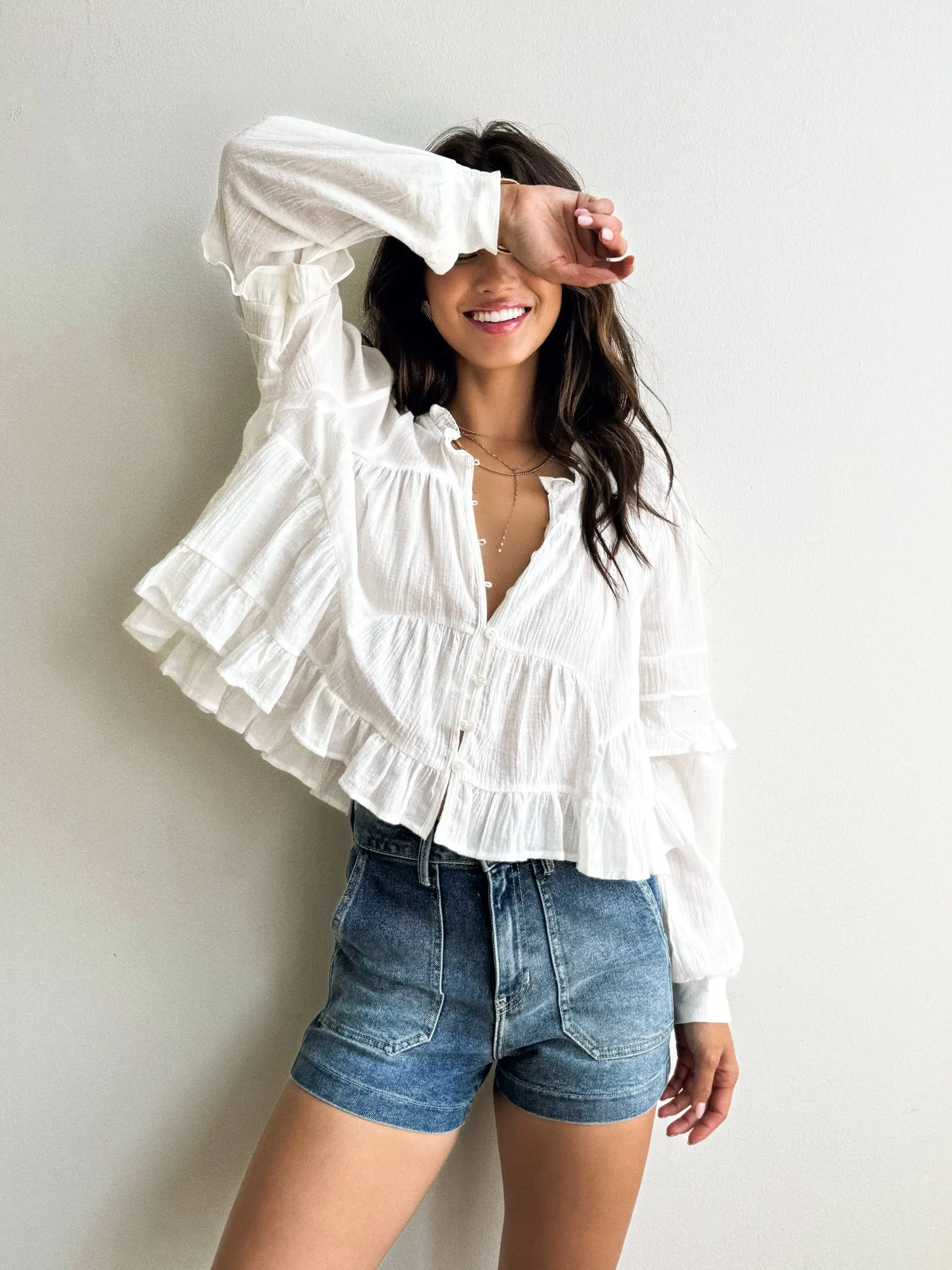 Calypso Ruffle Tiered Top wardrobe clean