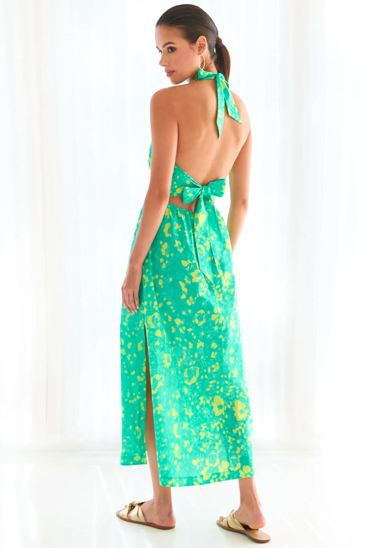 Cameron Shirt Dress Green Citrus Meadow Print tie waist