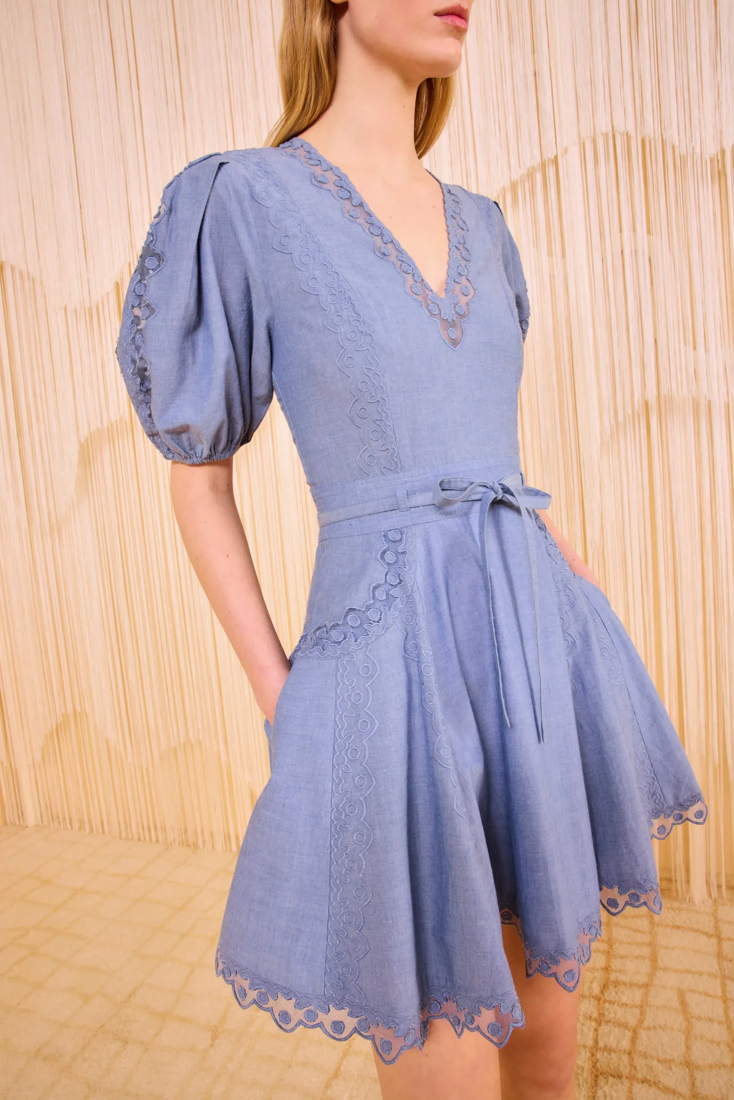 Camila Short Sleeve Mini Dress - Chambray skin glow