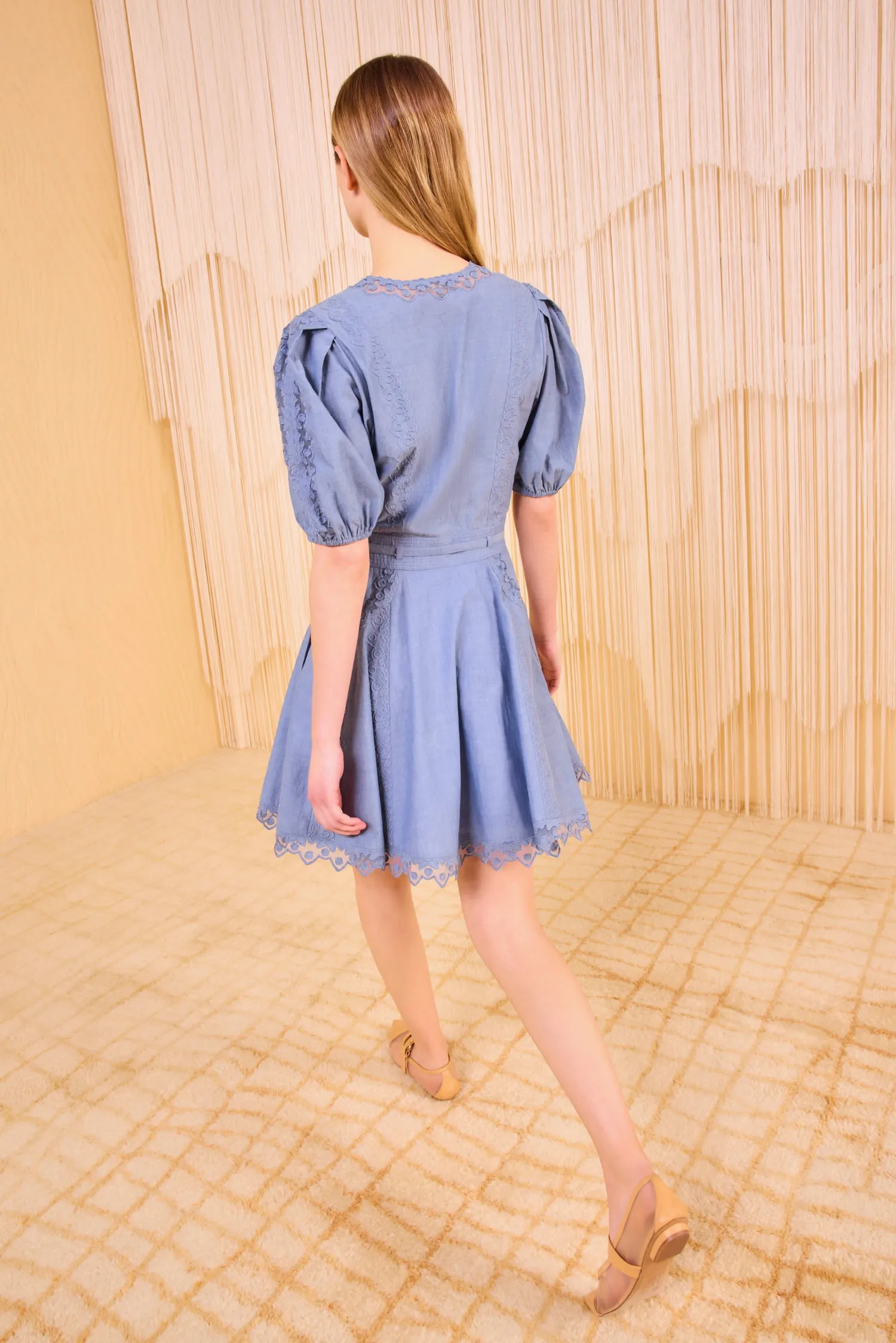 Camila Short Sleeve Mini Dress - Chambray skin glow