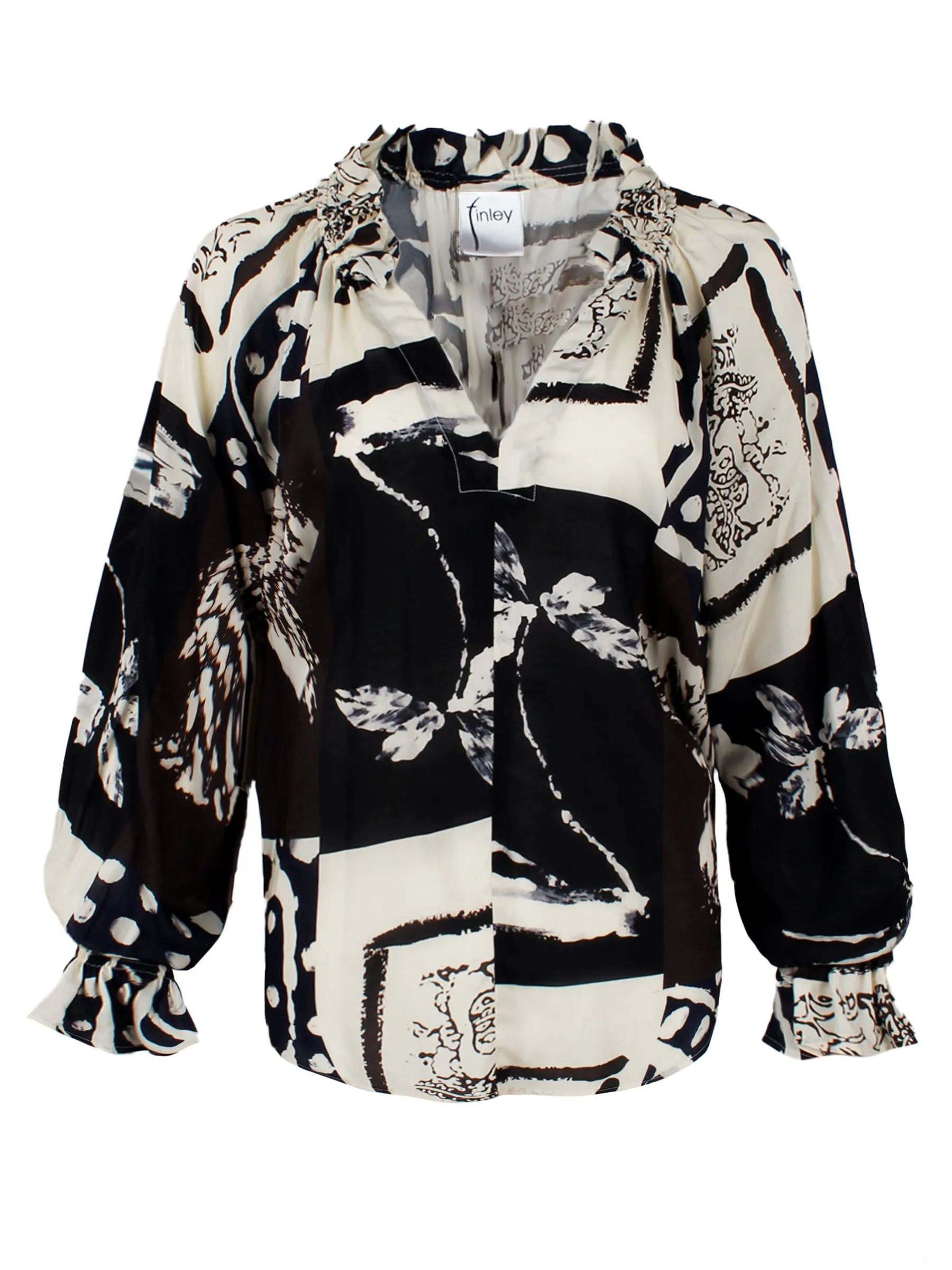 Candace Popover Top Asian Abstract Print marsh mood