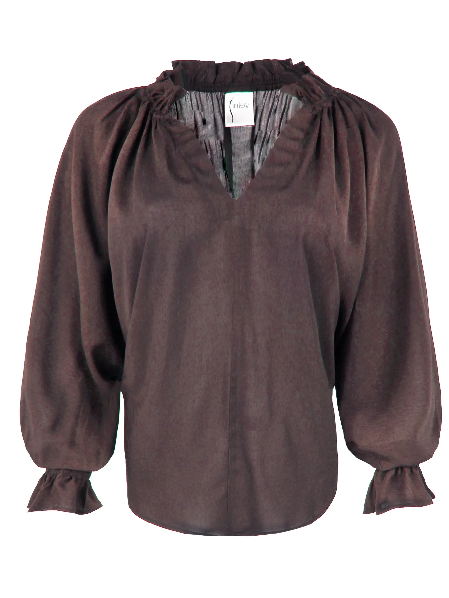 Candace Viscose Voile Popover Top Espresso Brown fuzzy zone