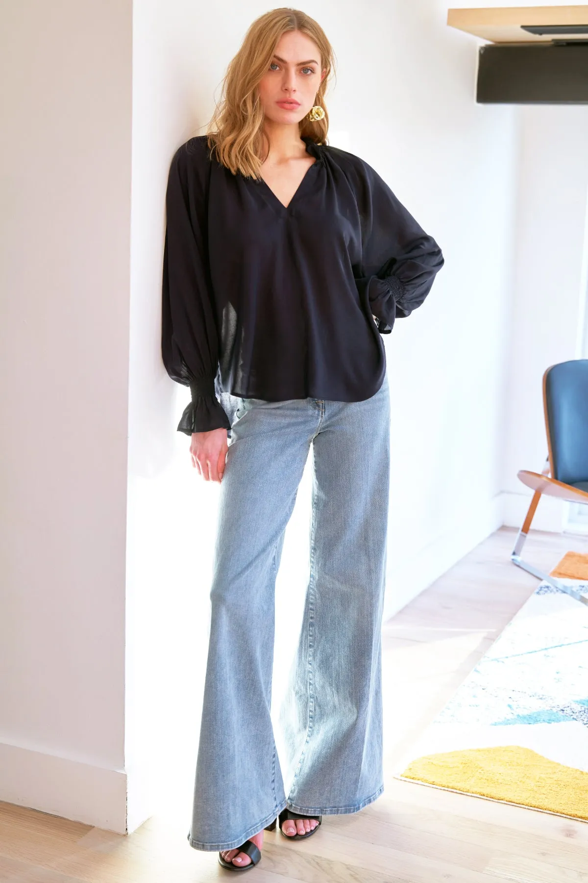 Candace Viscose Voile Popover Top Navy Blue pocket keep